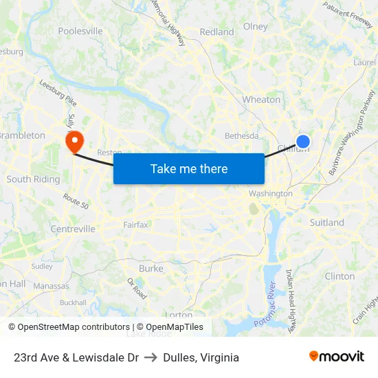 23rd Ave & Lewisdale Dr to Dulles, Virginia map