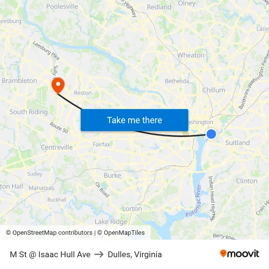 M St @ Isaac Hull Ave to Dulles, Virginia map