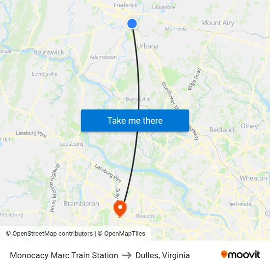 Monocacy Marc Train Station to Dulles, Virginia map