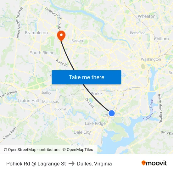 Pohick Rd @ Lagrange St to Dulles, Virginia map