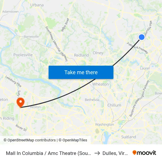 Mall In Columbia / Amc Theatre (Southbound) to Dulles, Virginia map
