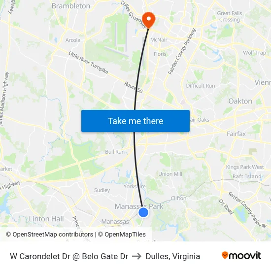 W Carondelet Dr @ Belo Gate Dr to Dulles, Virginia map