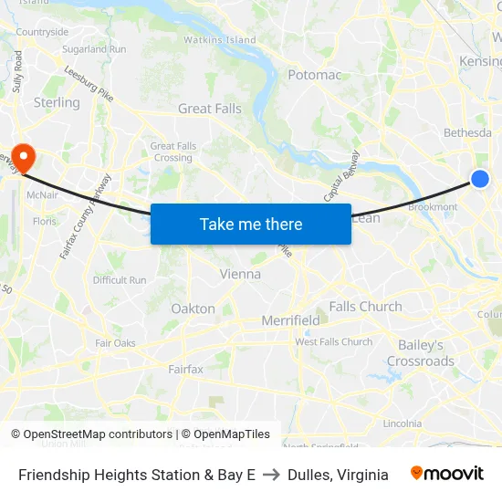 Friendship Heights Station & Bay E to Dulles, Virginia map