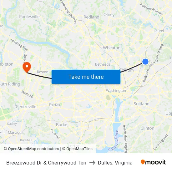 Breezewood Dr & Cherrywood Terr to Dulles, Virginia map