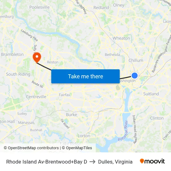 Rhode Island Av-Brentwood+Bay D to Dulles, Virginia map