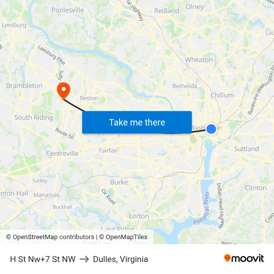 H St Nw+7 St NW to Dulles, Virginia map
