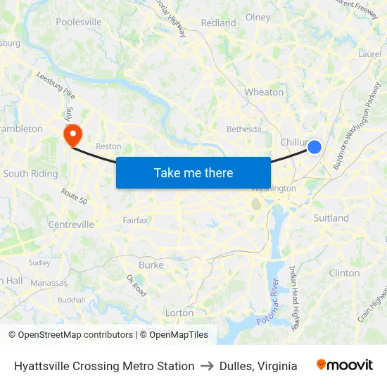 Hyattsville Crossing Metro Station to Dulles, Virginia map