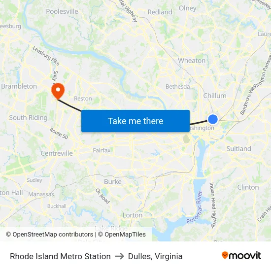 Rhode Island Metro Station to Dulles, Virginia map
