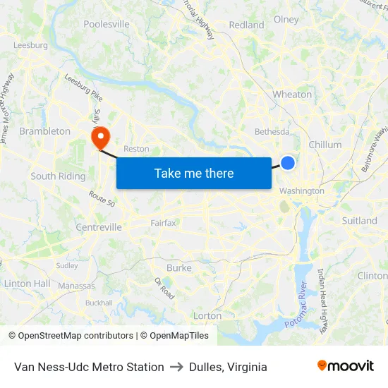 Van Ness-Udc Metro Station to Dulles, Virginia map