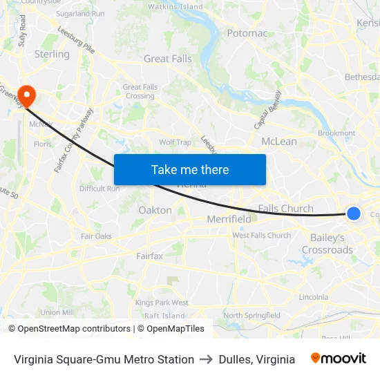 Virginia Square-Gmu Metro Station to Dulles, Virginia map