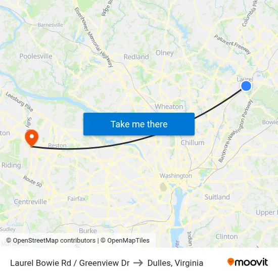 Laurel Bowie Rd / Greenview Dr to Dulles, Virginia map