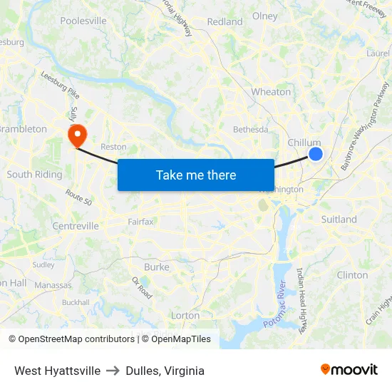 West Hyattsville to Dulles, Virginia map