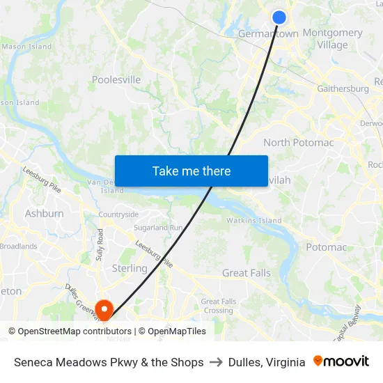 Seneca Meadows Pkwy & the Shops to Dulles, Virginia map