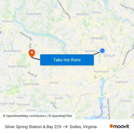 Silver Spring Station & Bay 229 to Dulles, Virginia map