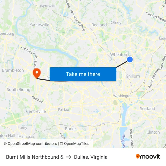 Burnt Mills Northbound & to Dulles, Virginia map