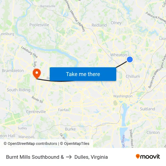 Burnt Mills Southbound & to Dulles, Virginia map