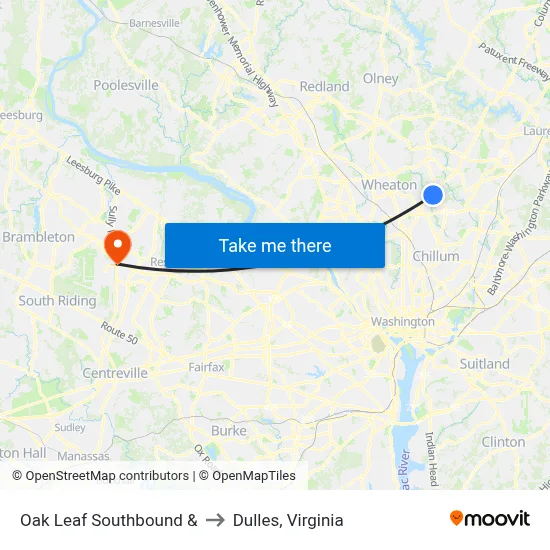 Oak Leaf Southbound & to Dulles, Virginia map