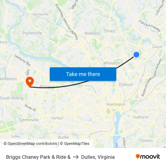Briggs Chaney Park & Ride & to Dulles, Virginia map