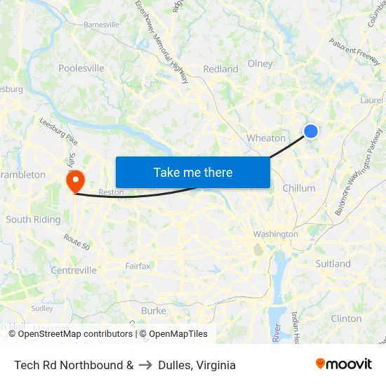 Tech Rd Northbound & to Dulles, Virginia map