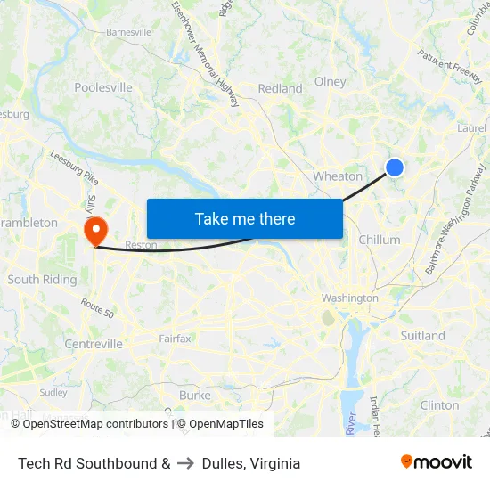 Tech Rd Southbound & to Dulles, Virginia map
