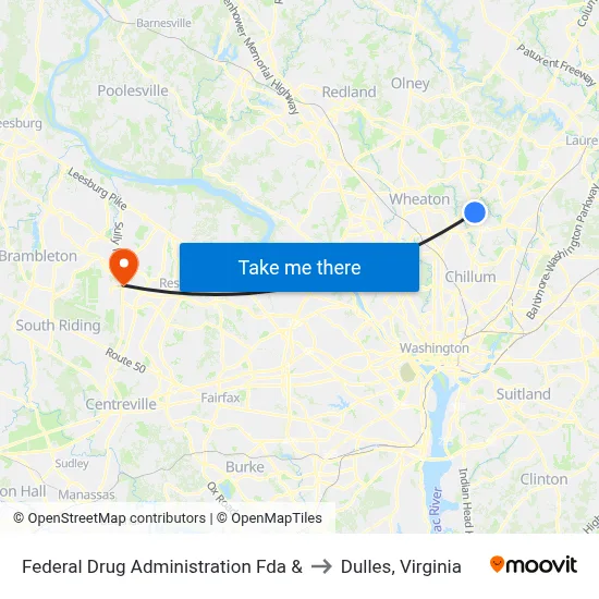 Federal Drug Administration Fda & to Dulles, Virginia map