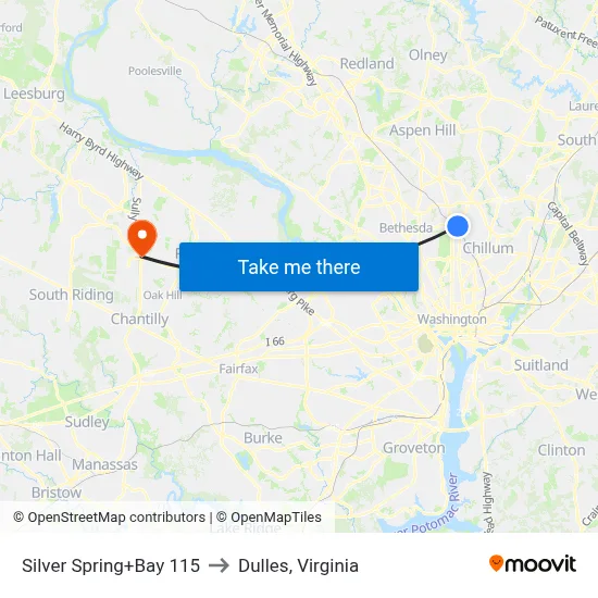Silver Spring+Bay 115 to Dulles, Virginia map