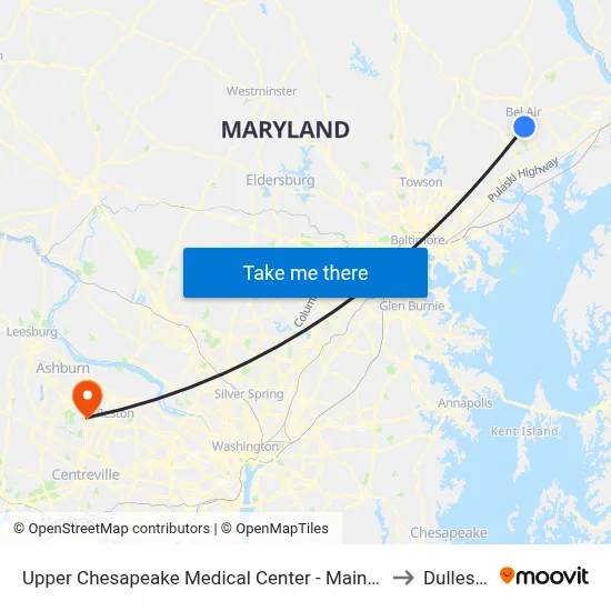 Upper Chesapeake Medical Center - Main Entrance (500 Upper Chesapeake Dr) to Dulles, Virginia map