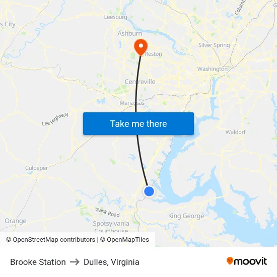 Brooke Station to Dulles, Virginia map