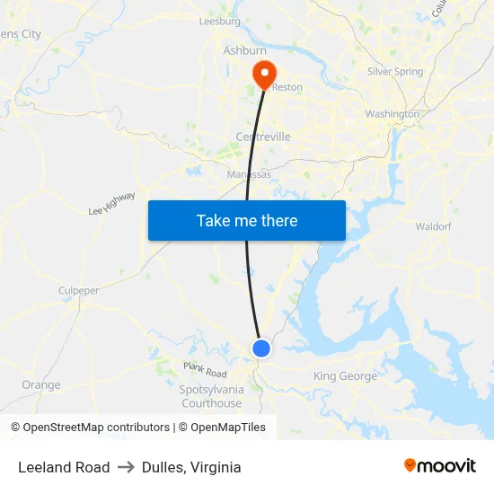 Leeland Road to Dulles, Virginia map