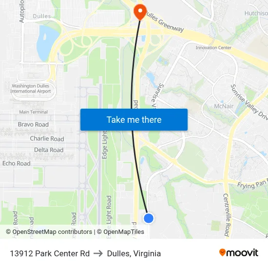 13912 Park Center Rd to Dulles, Virginia map