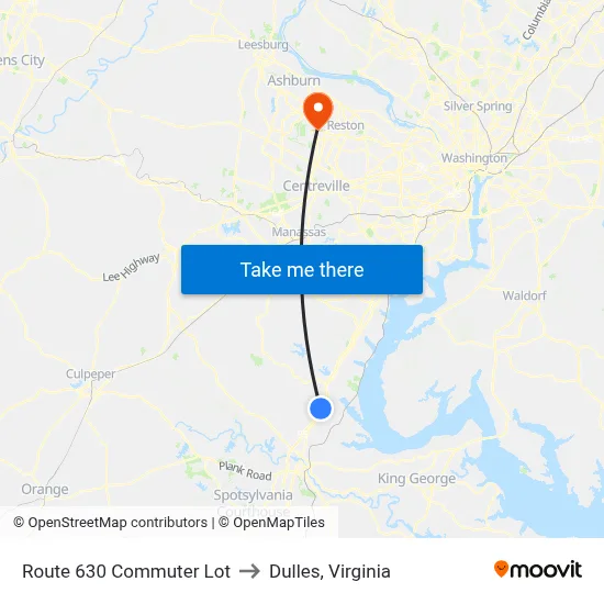 Route 630 Commuter Lot to Dulles, Virginia map