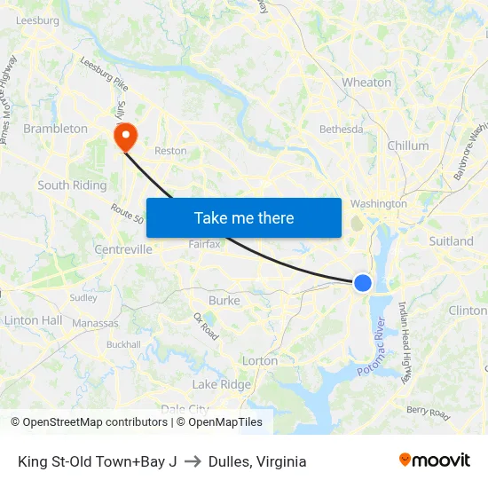 King St-Old Town+Bay J to Dulles, Virginia map