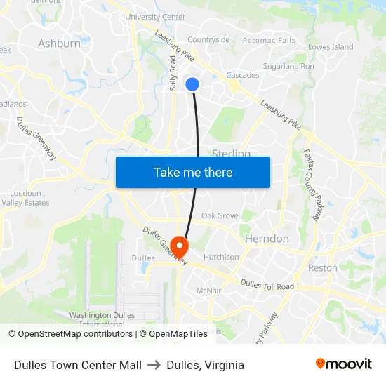 Dulles Town Center Mall to Dulles, Virginia map