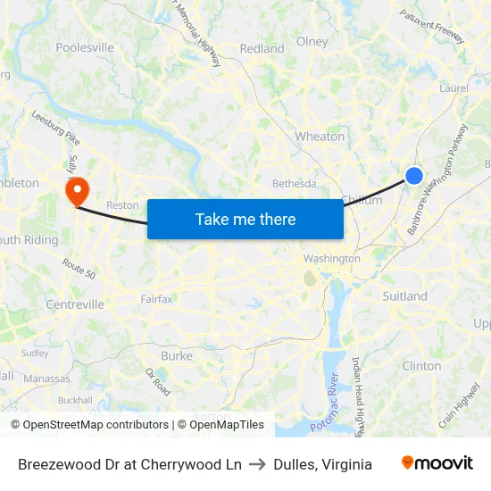 Breezewood Dr at Cherrywood Ln to Dulles, Virginia map