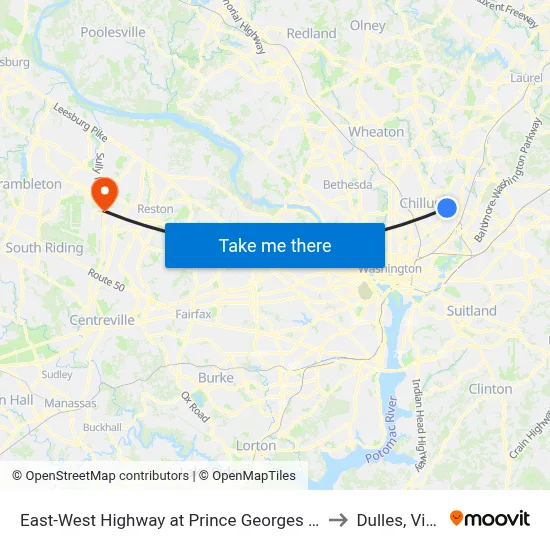 East-West Highway at Prince Georges Mall Entrance to Dulles, Virginia map