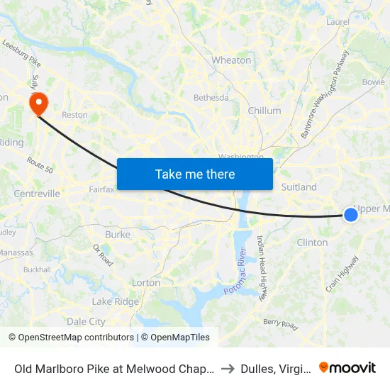 Old Marlboro Pike at Melwood Chapel Ln to Dulles, Virginia map