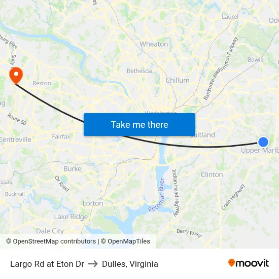 Largo Rd at Eton Dr to Dulles, Virginia map