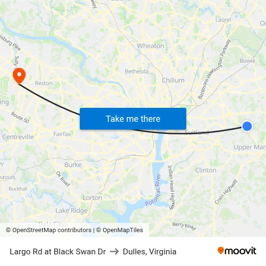 Largo Rd at Black Swan Dr to Dulles, Virginia map
