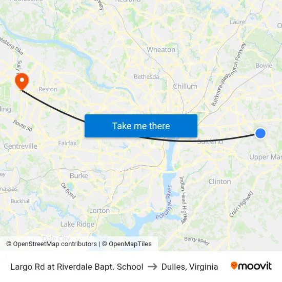 Largo Rd at Riverdale Bapt. School to Dulles, Virginia map