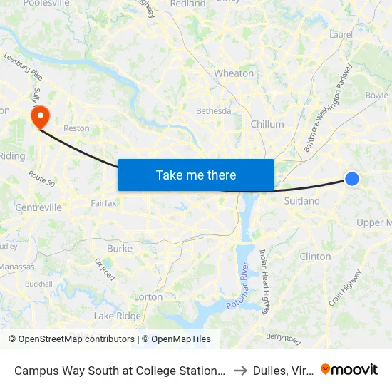 Campus Way South at College Station Drive (Pgcc) to Dulles, Virginia map
