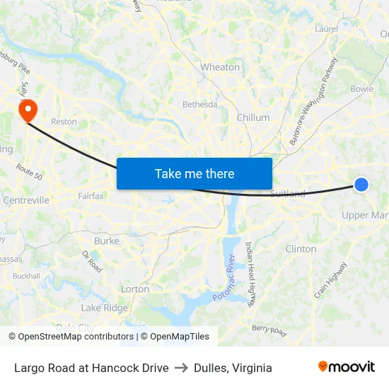 Largo Road at Hancock Drive to Dulles, Virginia map