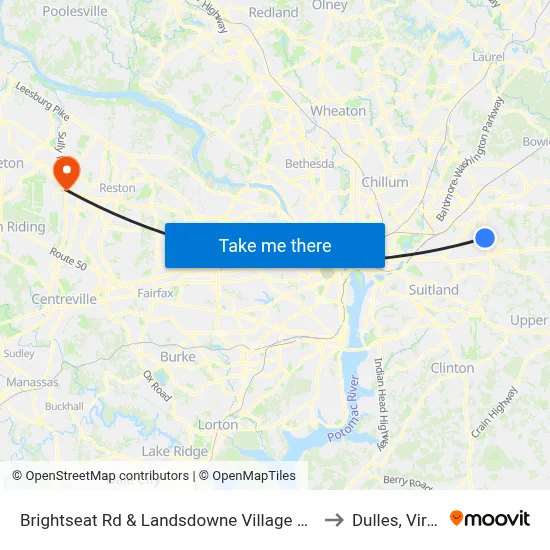 Brightseat Rd & Landsdowne Village Apartments to Dulles, Virginia map