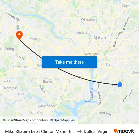 Mike Shapiro Dr at Clinton Manor Ent to Dulles, Virginia map