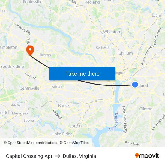 Capital Crossing Apt to Dulles, Virginia map