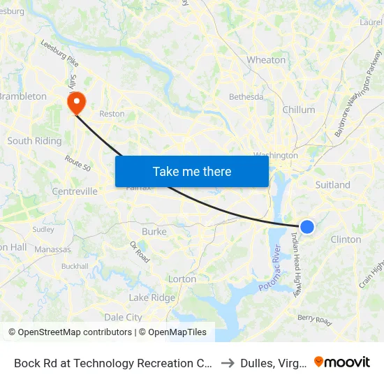 Bock Rd at Technology Recreation Complex to Dulles, Virginia map