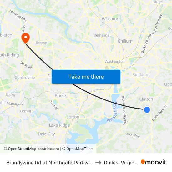Brandywine Rd at Northgate Parkway to Dulles, Virginia map