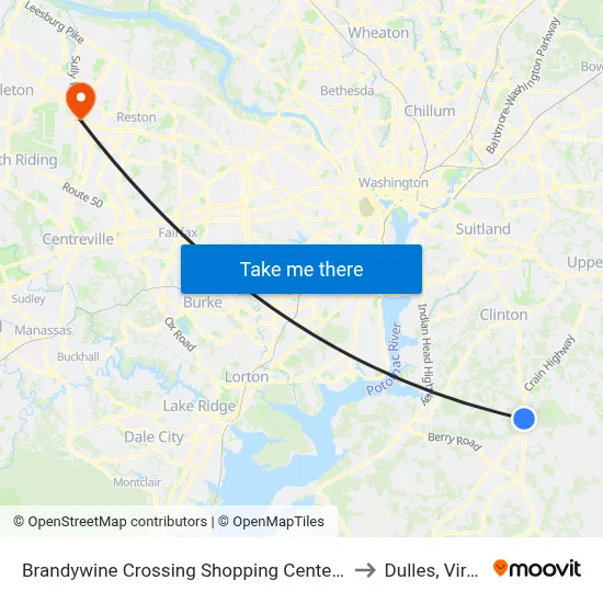 Brandywine Crossing Shopping Center at Target to Dulles, Virginia map