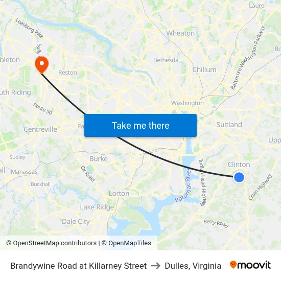 Brandywine Road at Killarney Street to Dulles, Virginia map