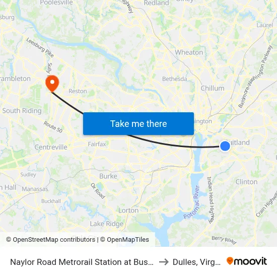 Naylor Road Metrorail Station at Bus Bay H to Dulles, Virginia map