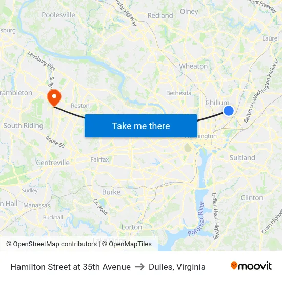 Hamilton Street at 35th Avenue to Dulles, Virginia map